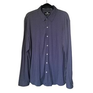 Buttercloth Icy Cotton Blue & White X Print Button Down LS Shirt 2XL Regular Fit